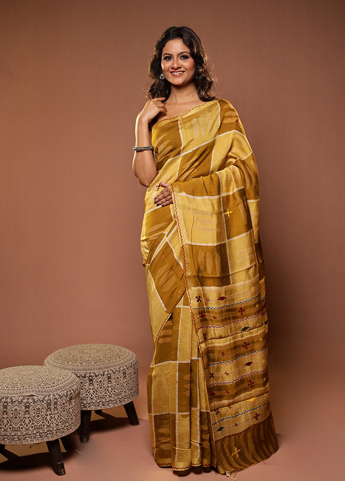 Cream Chanderi Silk Saree With Blouse Piece