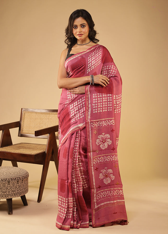Pink Chanderi Silk Saree With Blouse Piece