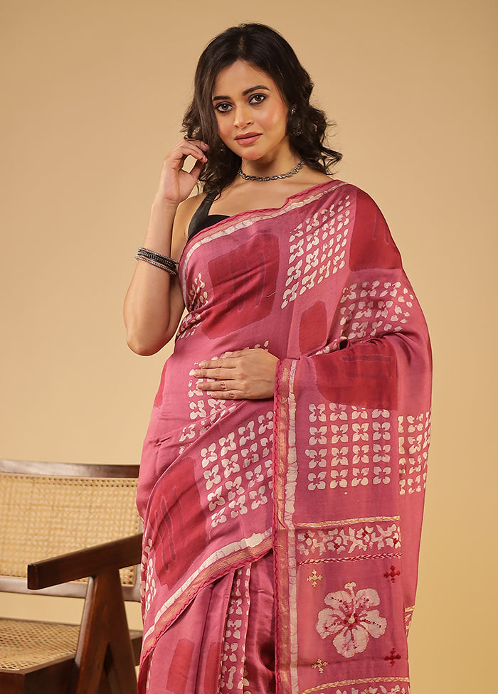 Pink Chanderi Silk Saree With Blouse Piece