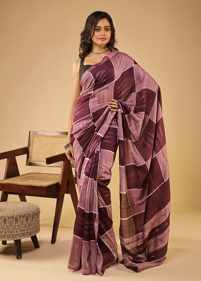 Purple Chanderi Silk Saree With Blouse Piece