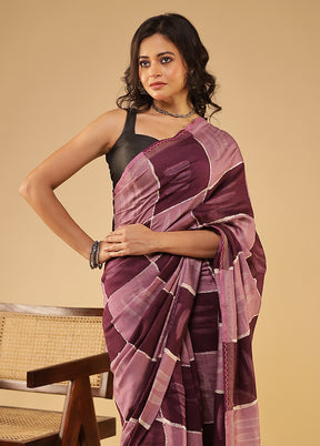 Purple Chanderi Silk Saree With Blouse Piece