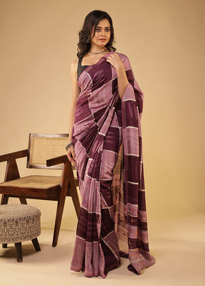 Purple Chanderi Silk Saree With Blouse Piece