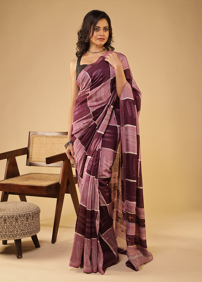 Purple Chanderi Silk Saree With Blouse Piece