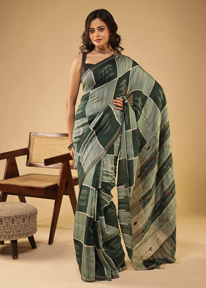 Green Chanderi Silk Saree With Blouse Piece