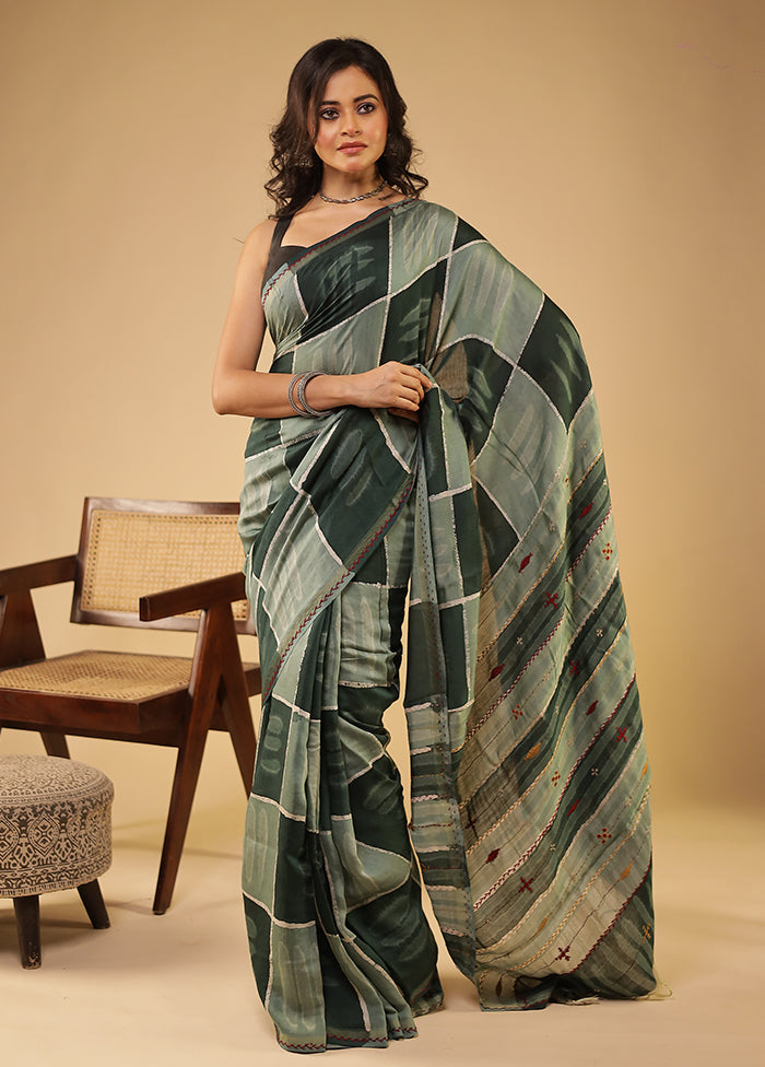 Green Chanderi Silk Saree With Blouse Piece