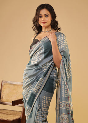 Green Chanderi Silk Saree With Blouse Piece