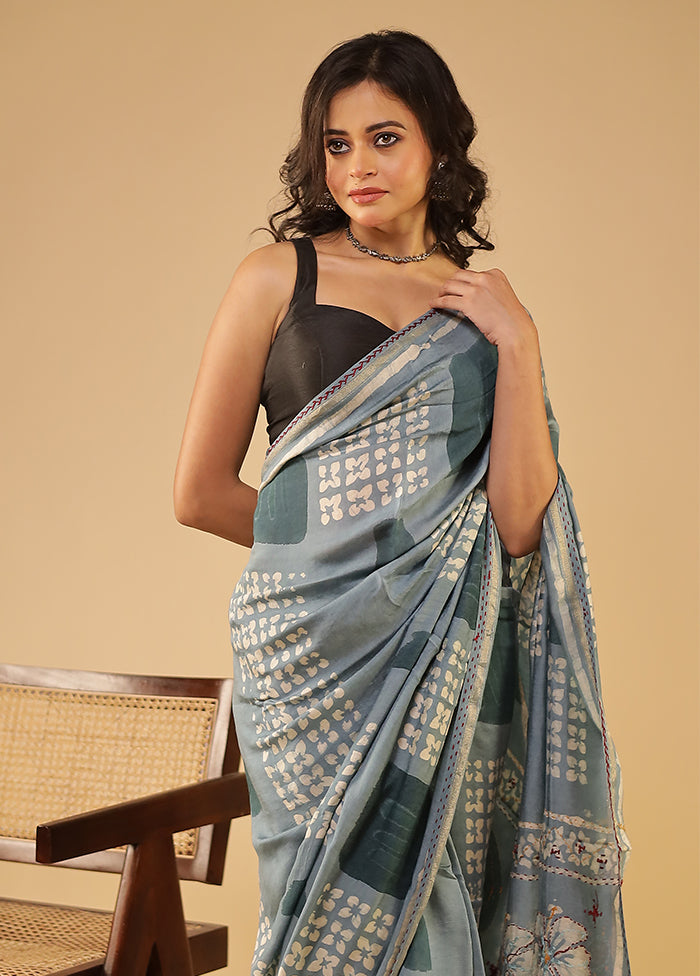 Green Chanderi Silk Saree With Blouse Piece