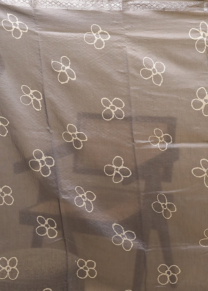 Grey Handloom Chanderi Pure Silk Saree With Blouse Piece