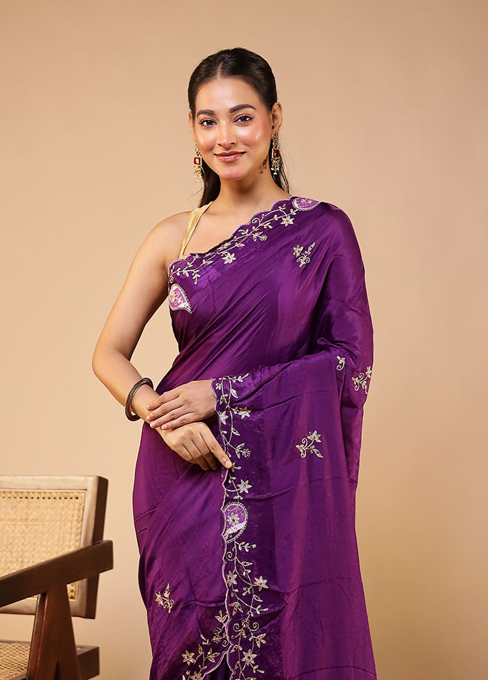 Purple Handloom Tissue Pure Silk Saree With Blouse Piece