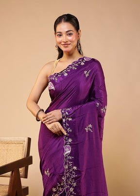 Purple Handloom Tissue Pure Silk Saree With Blouse Piece