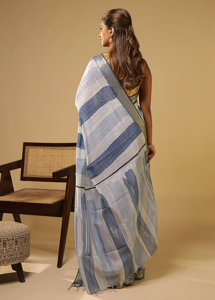 Blue Chanderi Silk Saree With Blouse Piece