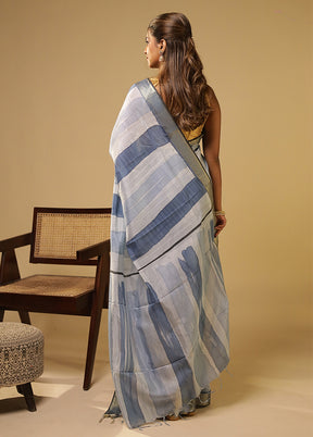 Blue Chanderi Silk Saree With Blouse Piece