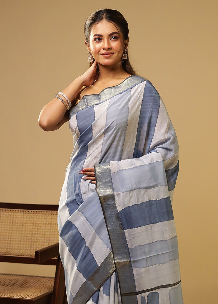 Blue Chanderi Silk Saree With Blouse Piece