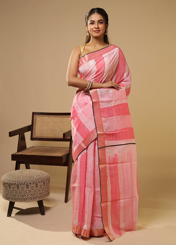 Pink Chanderi Silk Saree With Blouse Piece