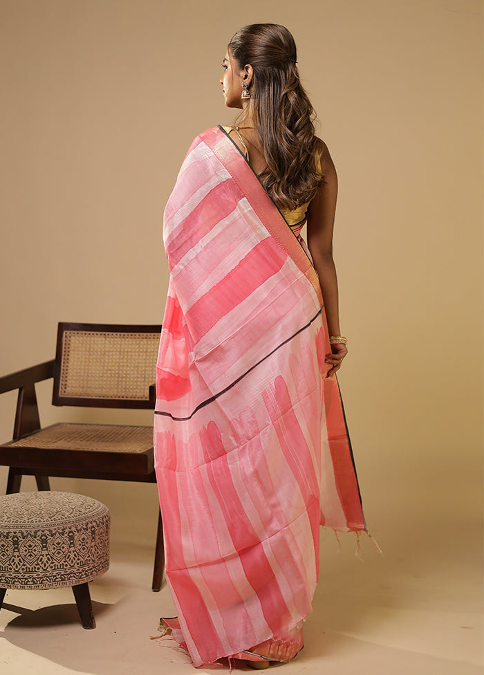 Pink Chanderi Silk Saree With Blouse Piece