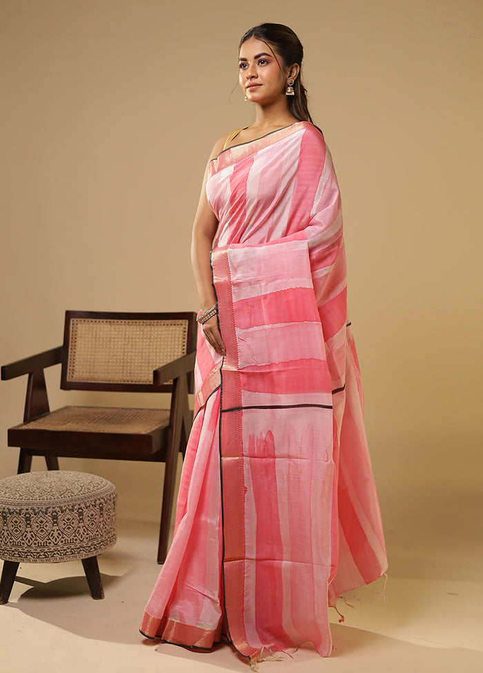 Pink Chanderi Silk Saree With Blouse Piece