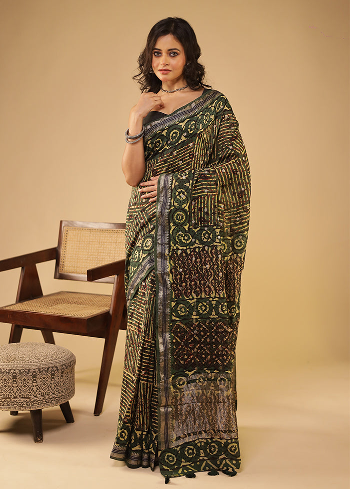 Green Chanderi Silk Saree With Blouse Piece
