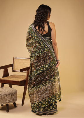 Green Chanderi Silk Saree With Blouse Piece