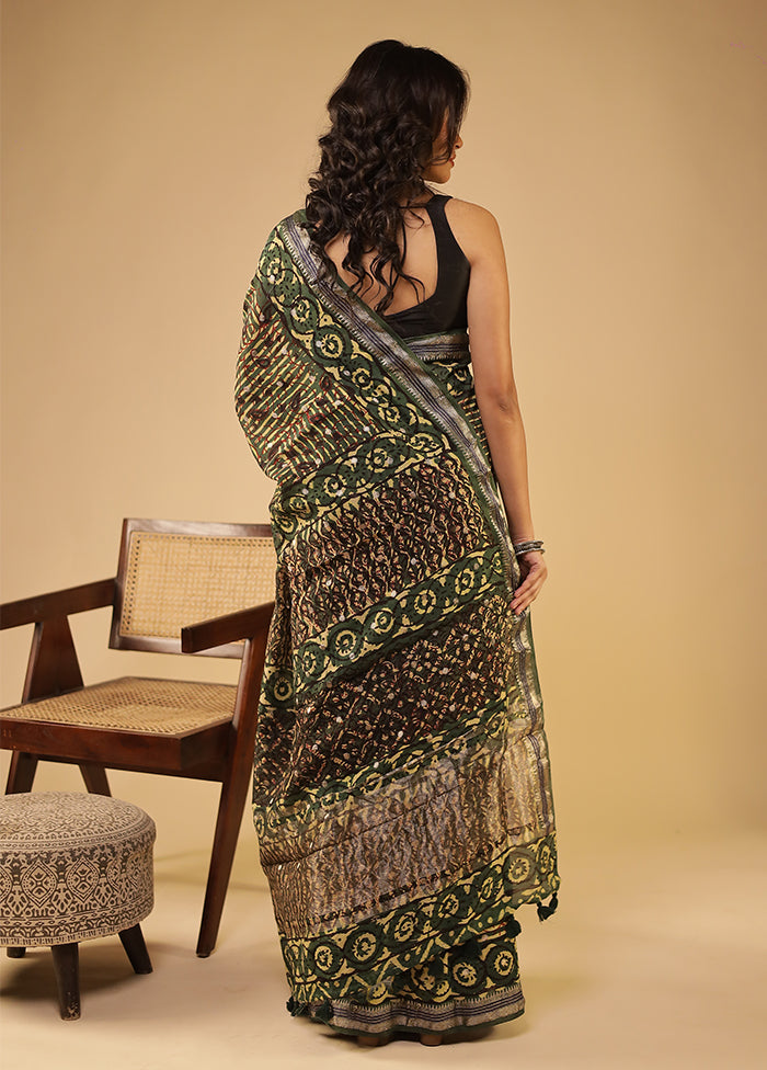 Green Chanderi Silk Saree With Blouse Piece