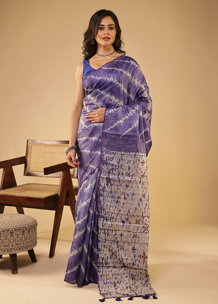 Purple Handloom Tissue Pure Silk Saree With Blouse Piece