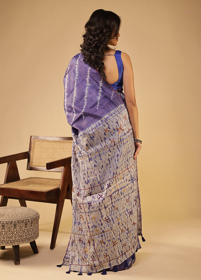 Purple Handloom Tissue Pure Silk Saree With Blouse Piece