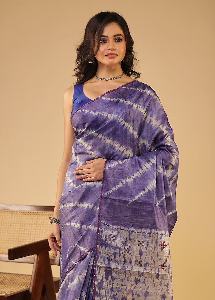 Purple Handloom Tissue Pure Silk Saree With Blouse Piece