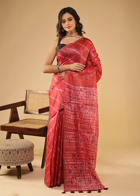 Red Handloom Tissue Pure Silk Saree With Blouse Piece