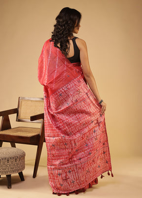 Red Handloom Tissue Pure Silk Saree With Blouse Piece