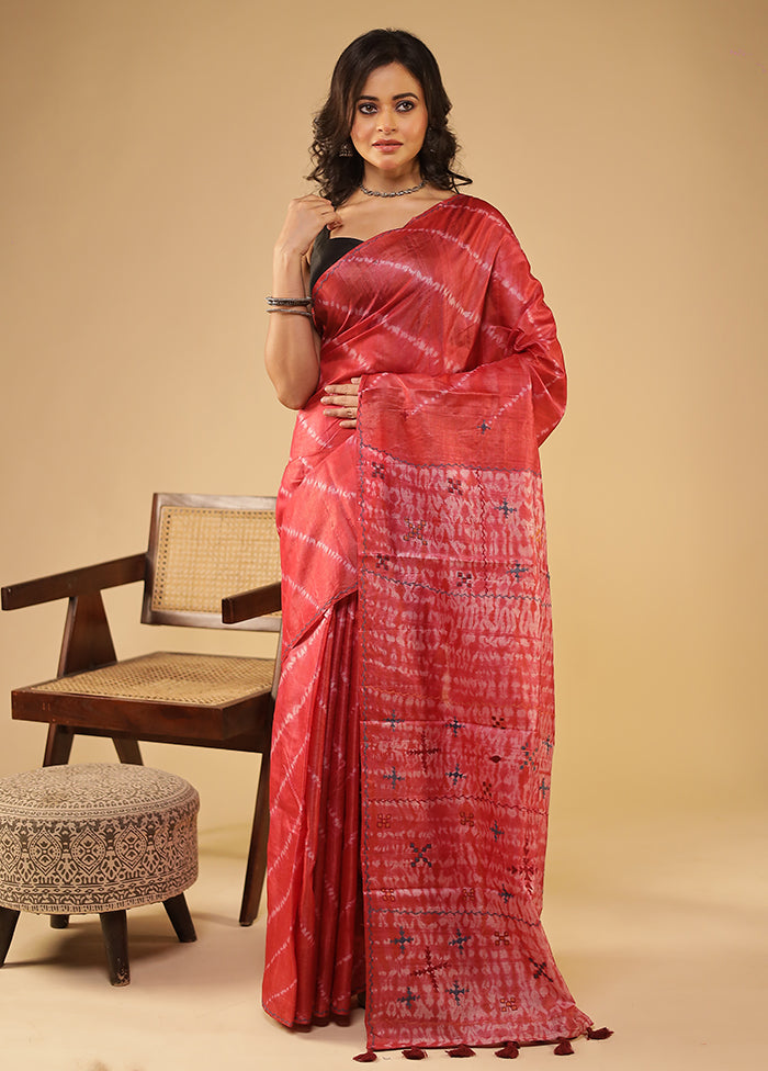 Red Handloom Tissue Pure Silk Saree With Blouse Piece