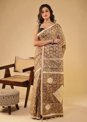 Grey Handloom Tissue Pure Silk Saree With Blouse Piece