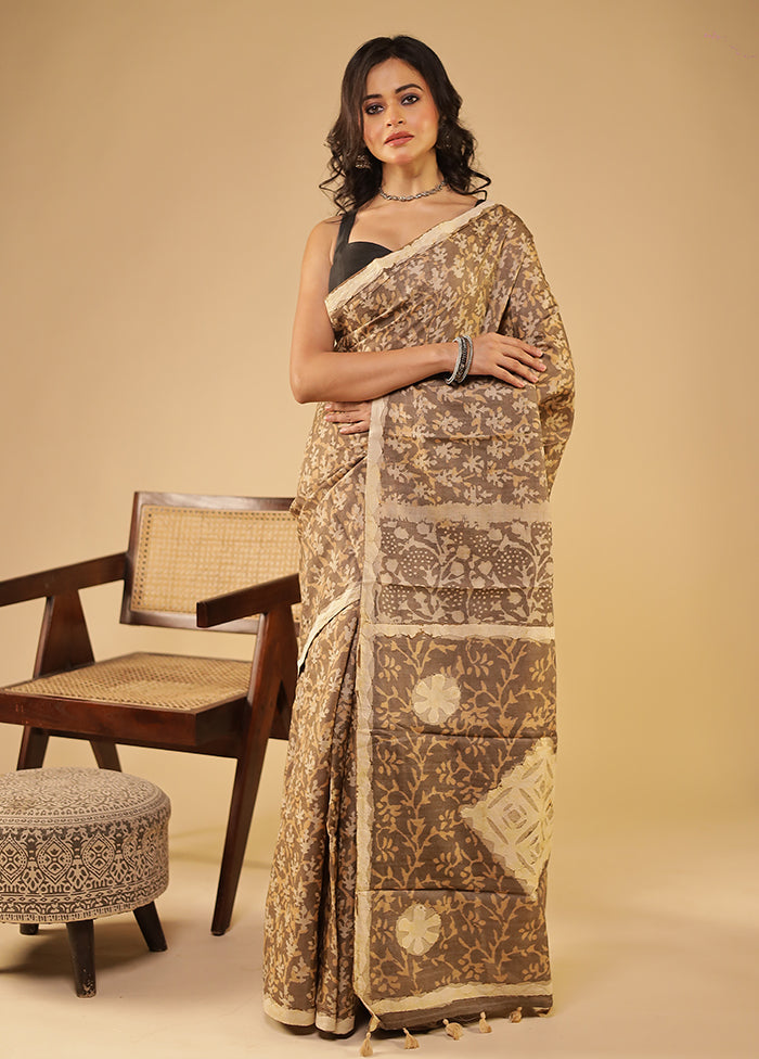Grey Handloom Tissue Pure Silk Saree With Blouse Piece