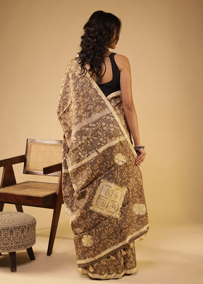 Grey Handloom Tissue Pure Silk Saree With Blouse Piece