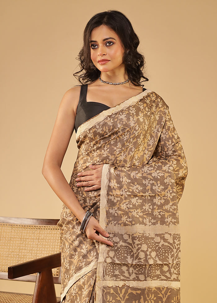 Grey Handloom Tissue Pure Silk Saree With Blouse Piece