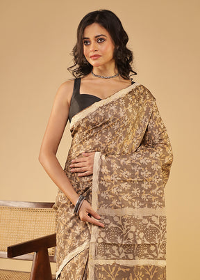 Grey Handloom Tissue Pure Silk Saree With Blouse Piece