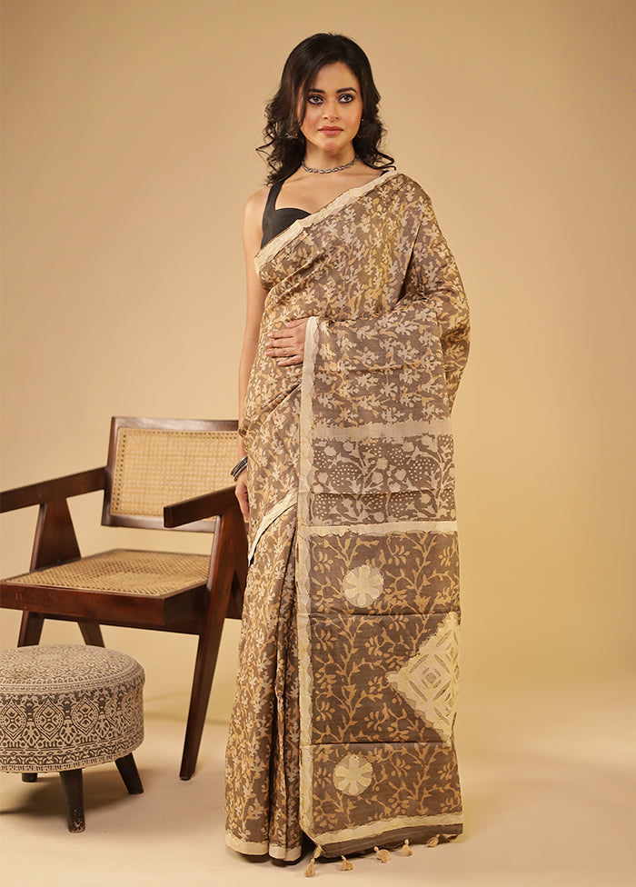 Grey Handloom Tissue Pure Silk Saree With Blouse Piece