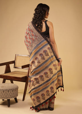 Cream Handloom Tissue Pure Silk Saree With Blouse Piece