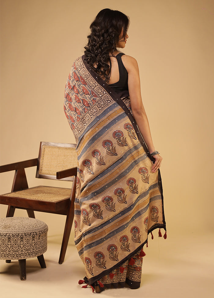 Cream Handloom Tissue Pure Silk Saree With Blouse Piece