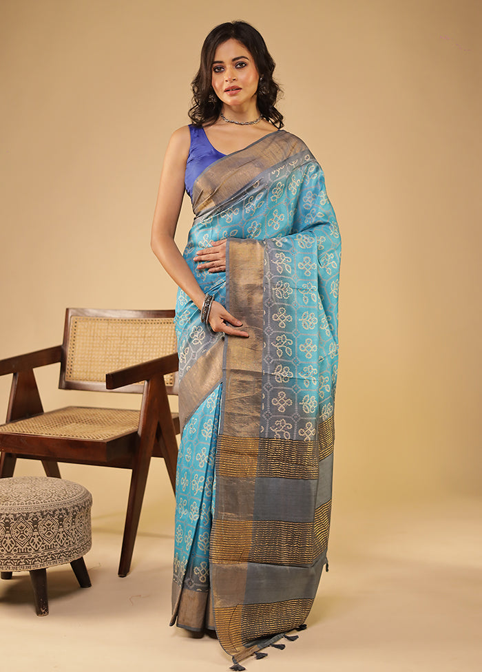 Blue Handloom Tissue Pure Silk Saree With Blouse Piece