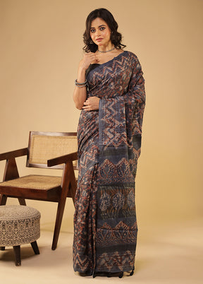 Blue Handloom Tissue Pure Silk Saree With Blouse Piece