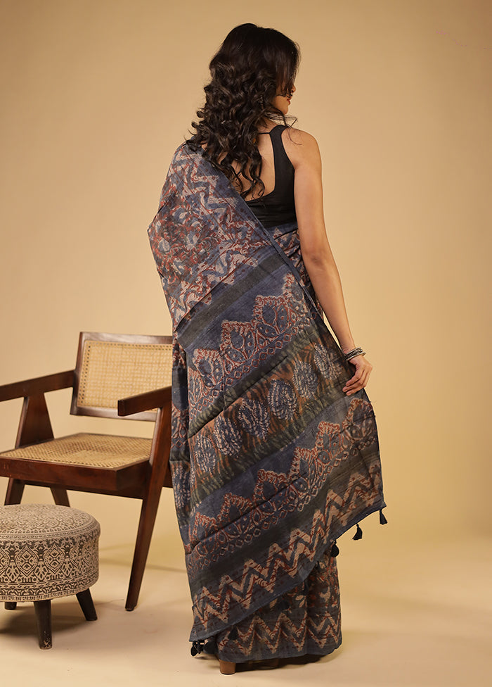 Blue Handloom Tissue Pure Silk Saree With Blouse Piece