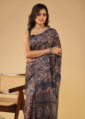 Blue Handloom Tissue Pure Silk Saree With Blouse Piece