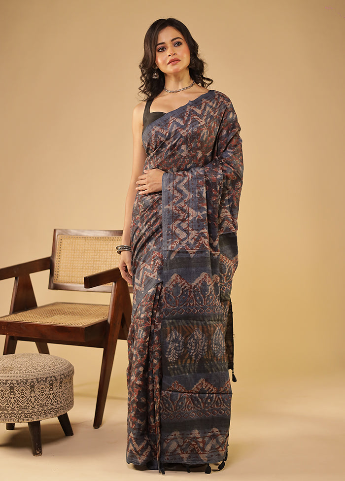 Blue Handloom Tissue Pure Silk Saree With Blouse Piece