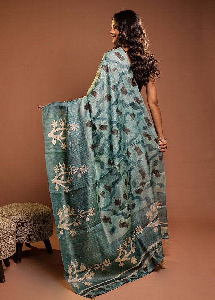 Blue Handloom Tissue Pure Silk Saree With Blouse Piece