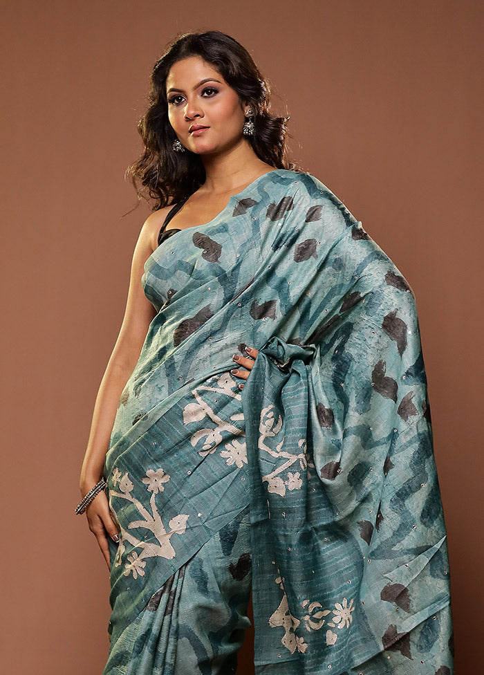 Blue Handloom Tissue Pure Silk Saree With Blouse Piece