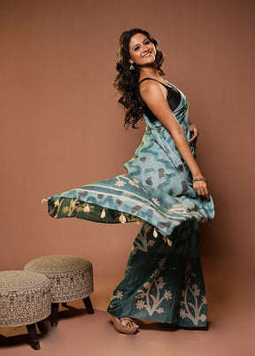 Blue Handloom Tissue Pure Silk Saree With Blouse Piece
