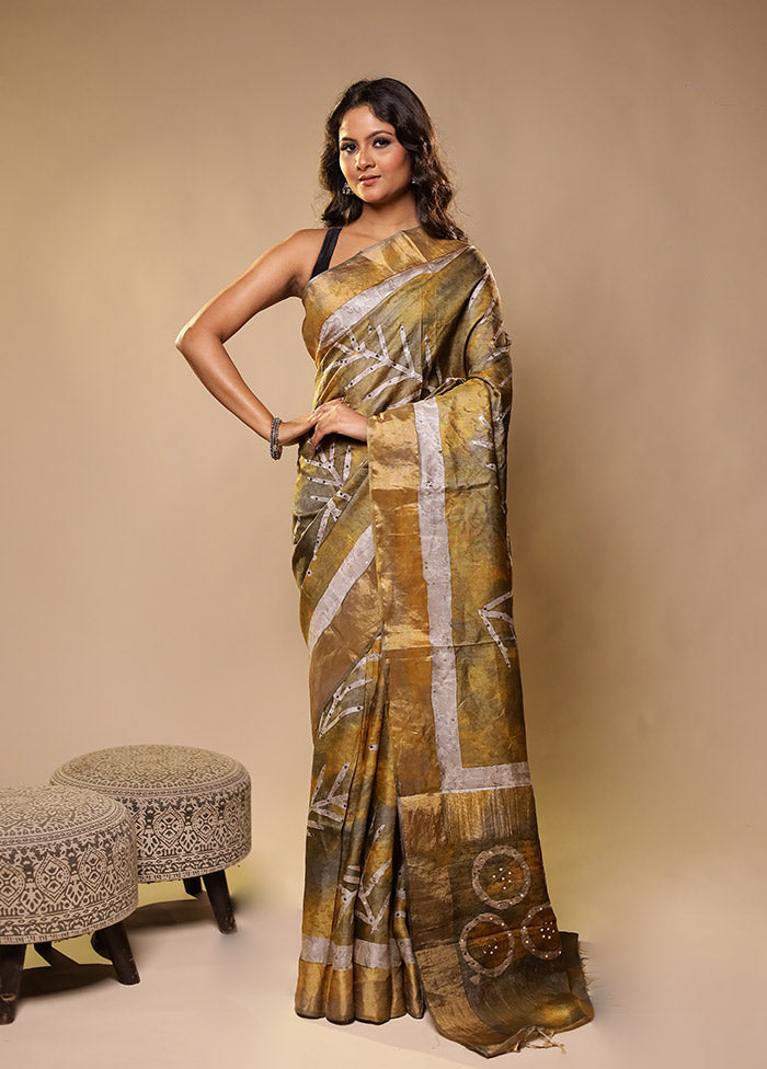 Green Handloom Tissue Pure Silk Saree With Blouse Piece