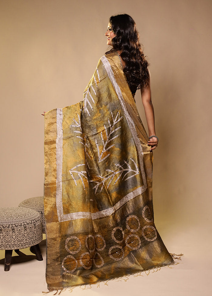 Green Handloom Tissue Pure Silk Saree With Blouse Piece