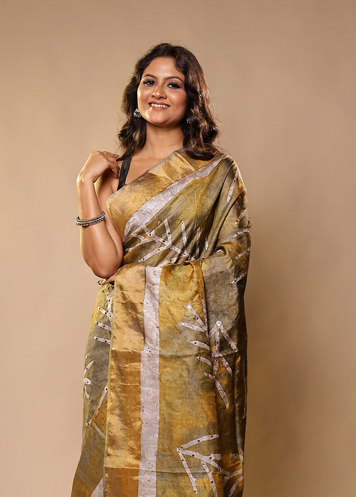 Green Handloom Tissue Pure Silk Saree With Blouse Piece