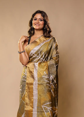 Green Handloom Tissue Pure Silk Saree With Blouse Piece