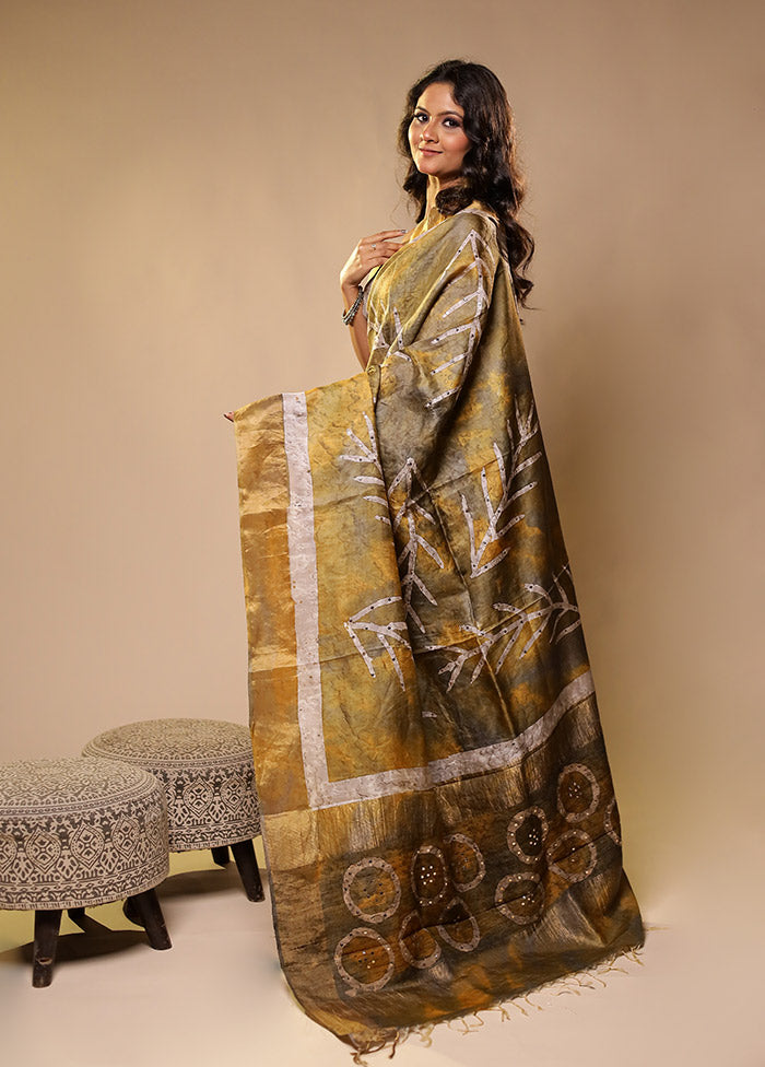 Green Handloom Tissue Pure Silk Saree With Blouse Piece